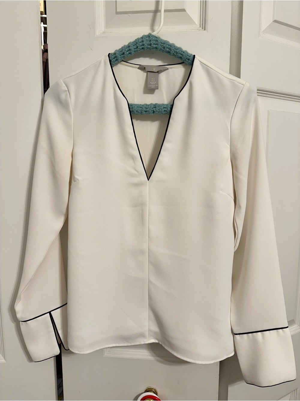 H&M Cream Blouse with Black Piping